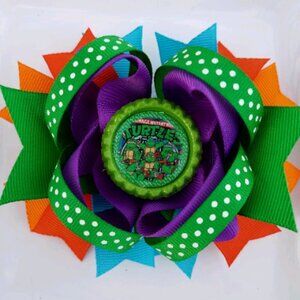 Teenage Ninja Turtles Green, Purple, Orange, Red, Blue, Bottle Cap Hair Bow 5"